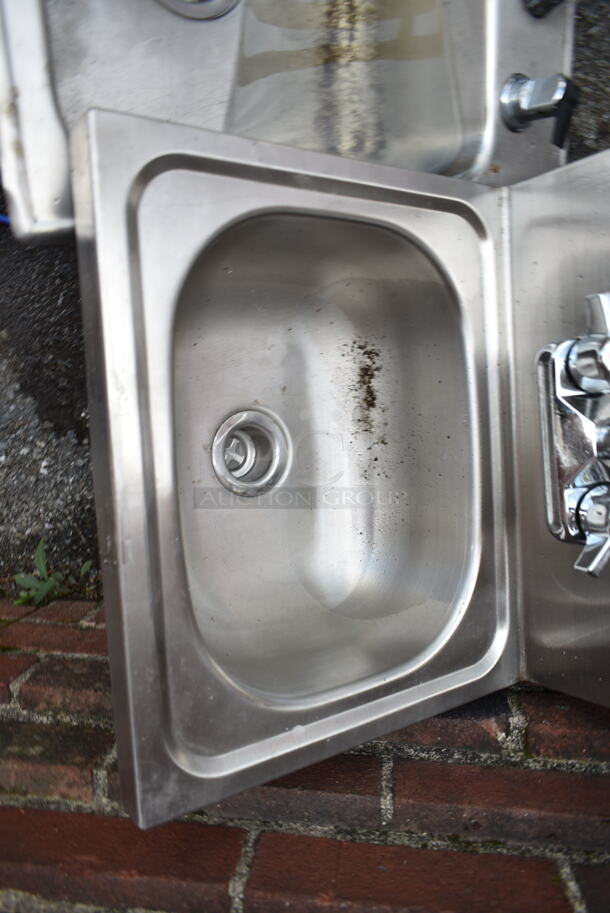 Krowne HS-2L Stainless Steel Commercial Single Bay Wall Mount Sink w/ Faucet and Handles.  - Image 3 of 5