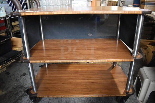 Wooden and Metal 3 Tier Cart w/ Push Handle on Commercial Casters. 41x21x36.5 - Image 5 of 6