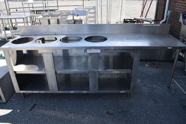 Stainless Steel Commercial Table w/ 4 Cut Outs, Back Splash and Under Shelves. 96x24x43