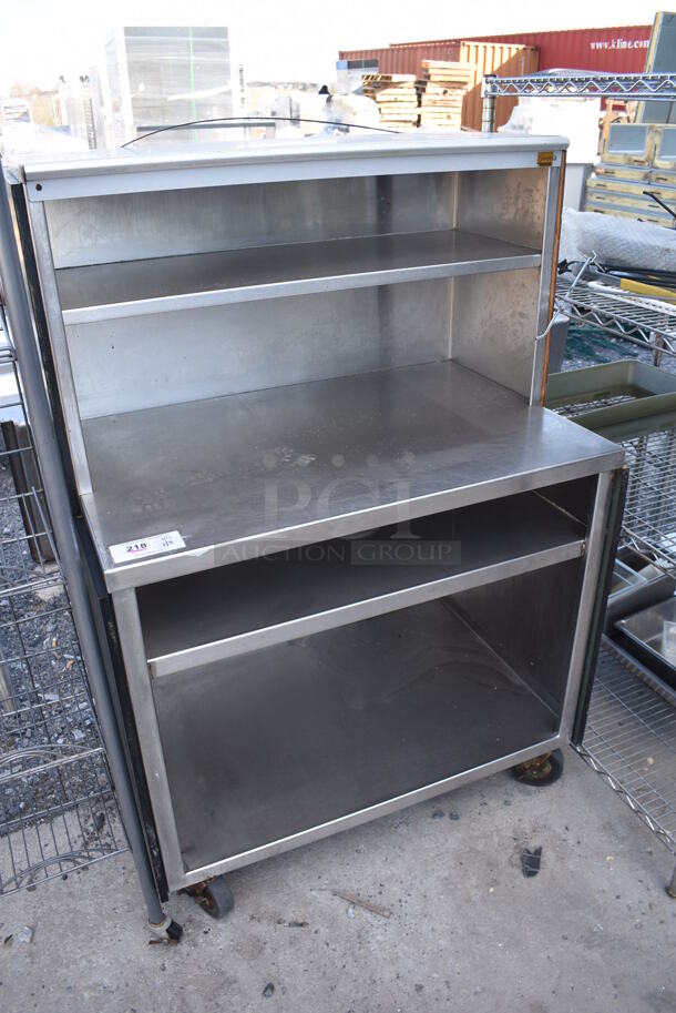 Stainless Steel Commercial Table w/ 2 Under Shelves and 2 Over Shelves on Commercial Casters. 36x24x55 - Image 2 of 5