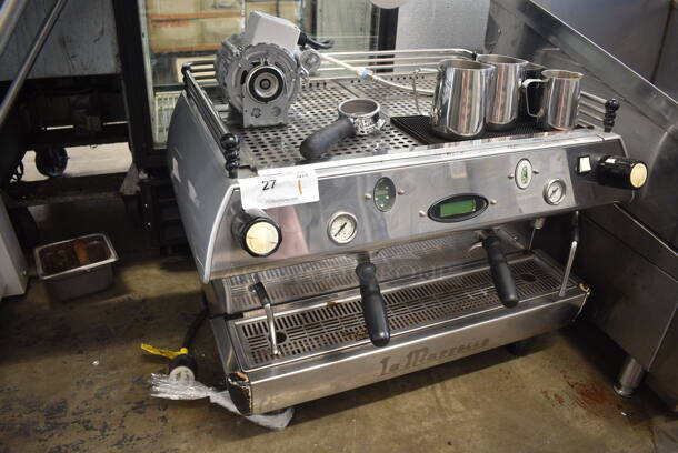 2015 La Marzocco GB5-EE Stainless Steel Commercial Countertop 2 Group Espresso Machine w/ 2 Portafilters and 2 Steam Wands. 220 Volts, 1 Phase.  - Image 2 of 9