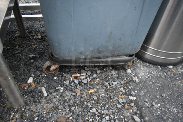 Blue Poly Trash Can on Dolly. - Image 3 of 3