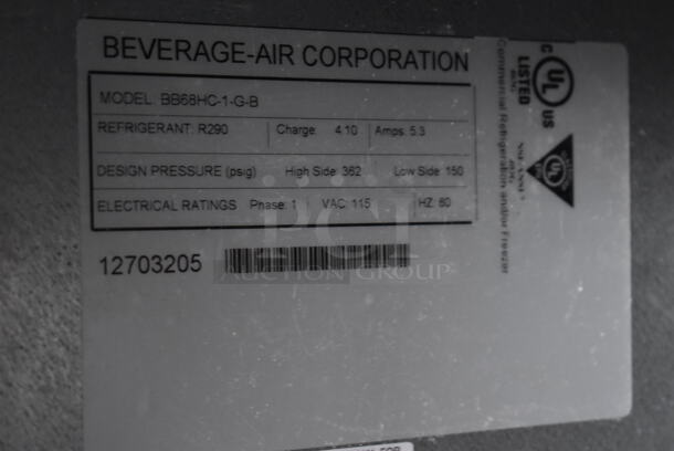 Beverage Air BB68HC-1-G-B Metal Commercial 2 Door Back Bar Cooler Merchandiser. 115 Volts, 1 Phase. 69x29x37.5. Tested and Working! - Image 8 of 8