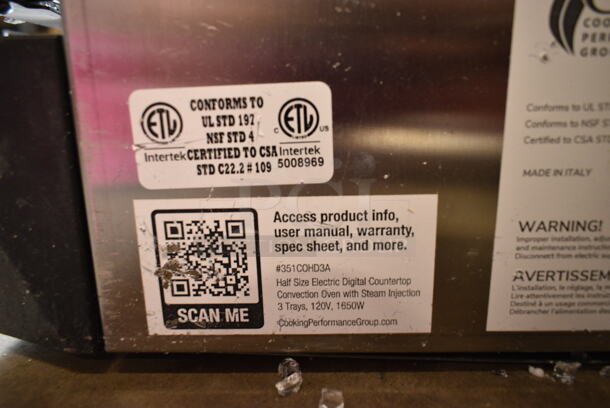 BRAND NEW SCRATCH AND DENT! Cooking Performance Group CPG 351COHD3A Stainless Steel Countertop Half Size Electric Powered Convection Oven. See Pictures for Broken Glass on Door. 120 Volts, 1 Phase. Tested and Working! - Image 6 of 6