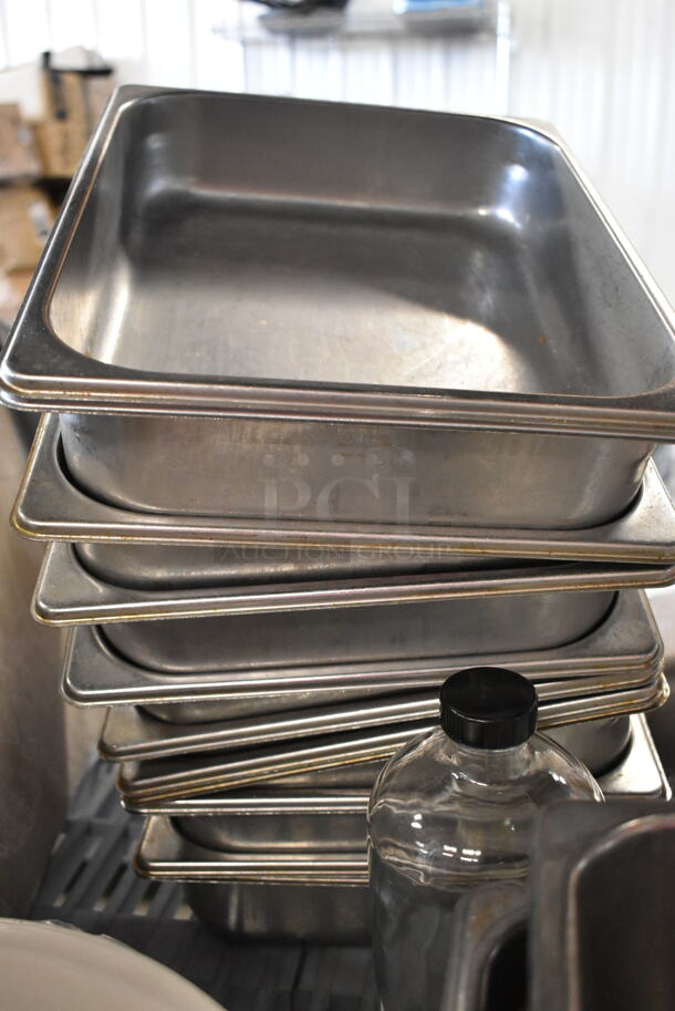 ALL ONE MONEY! Two Tier Lot of Various Items Including Stainless Steel Drop In Bins and Ceramic Dishes. Shelving Unit Not Included.  - Image 7 of 12