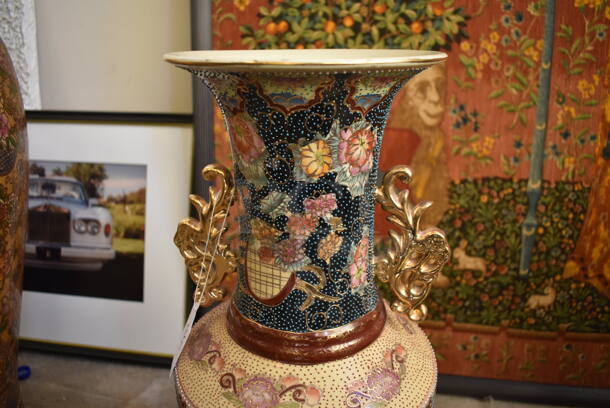 Ornate Multicolored Vase w/ Floral Motif Featuring a Bird in Flight. - Image 8 of 10
