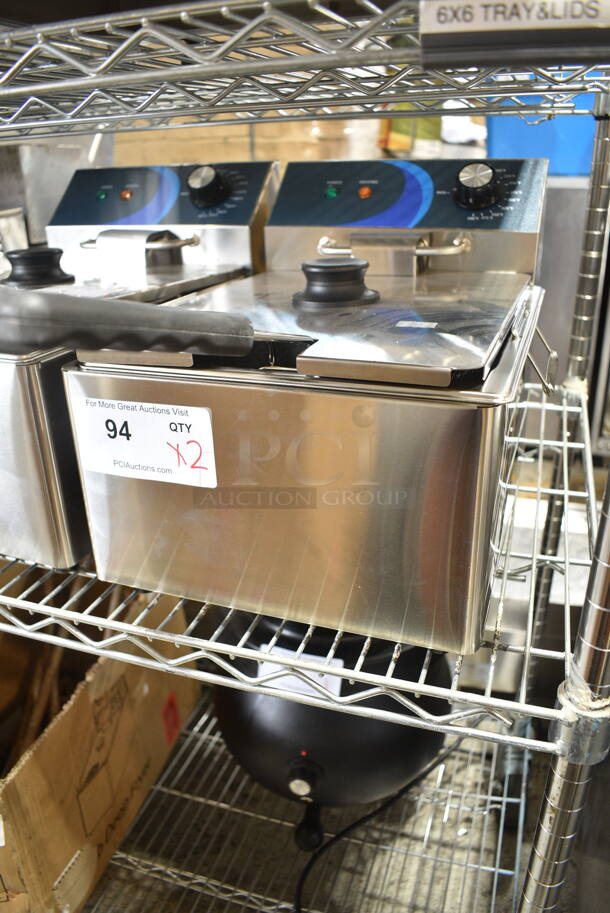 2 BRAND NEW SCRATCH AND DENT! 2023 Hoocoo FRY-10L Stainless Steel Commercial Countertop Electric Powered Fryer w/ Lid and Fry Basket. 120 Volts, 1 Phase. 2 Times Your Bid! - Image 2 of 7