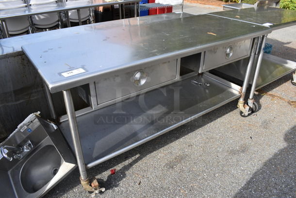 Stainless Steel Table w/ 2 Drawers and Under Shelf on Commercial Casters. 72x30x36