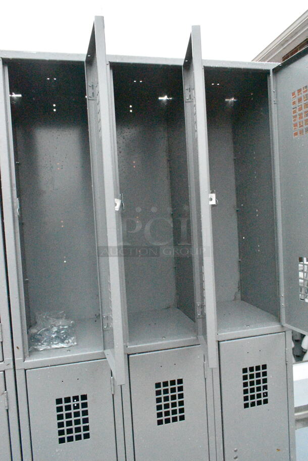 BRAND NEW SCRATCH AND DENT! Regency 600LC32125AG Space Solutions Gray 36" x 15" x 78" 3 Wide, 2 Tier Locker - Assembled  - Image 5 of 6