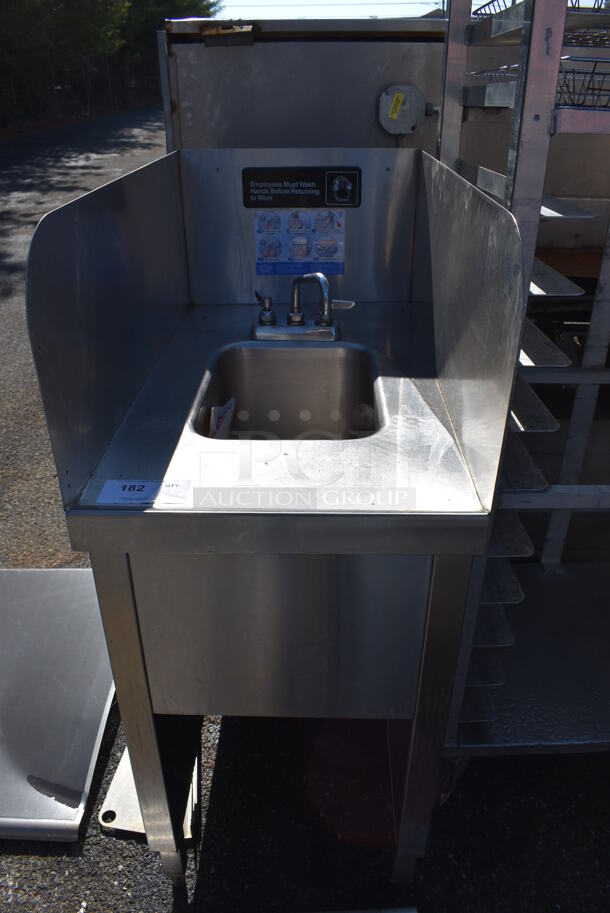 Stainless Steel Commercial Single Bay Sink w/ Faucet, Handles and Side Splash Guards. 18x32x46. Bay 10x14x8.5