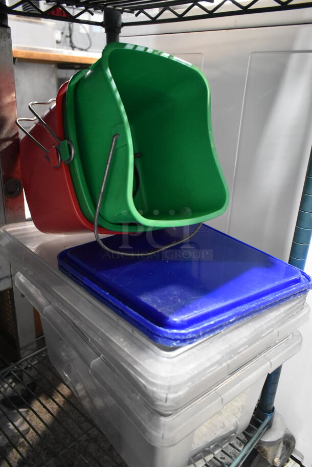 ALL ONE MONEY! Tier Lot of Various Items Including Poly Drop In Bins, Scale, Cutting Board Rack, Trash Cans, Knives in Holder.  - Image 9 of 12