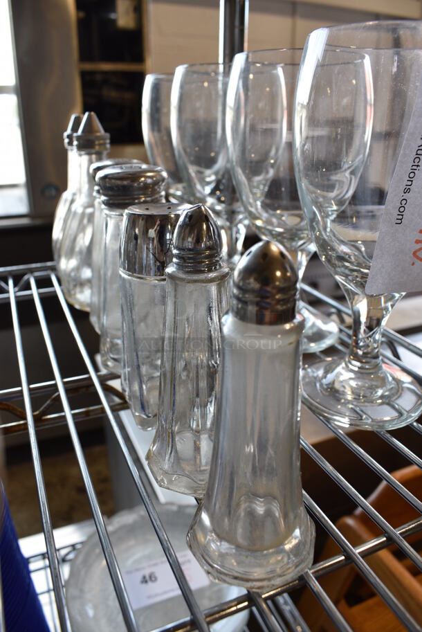 ALL ONE MONEY! Lot of 11 Various Items; 4 Wine Glasses and 7 Various Salt Shakers. Includes 3.5x3.5x7 - Image 3 of 4