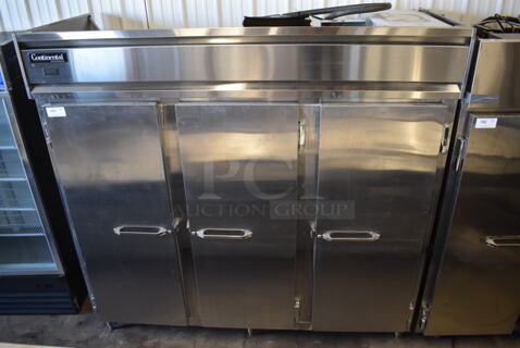 Continental DL3RE-SS Stainless Steel Commercial 3 Door Reach In Cooler. Tested and Working!