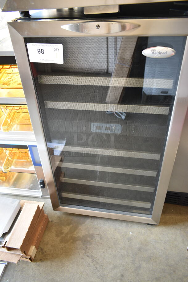 BRAND NEW SCRATCH AND DENT! Whirlpool WWC287BLS-1 22 Inch Dual Zone Wine Cellar Merchandiser with 38-Bottle Capacity, Stainless Steel Trimmed Wood Shelves. 115 Volts, 1 Phase. Tested and Working! - Image 2 of 4