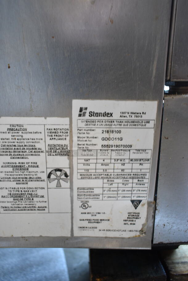 2 2019 Bakers Pride GDCO11G Cyclone Stainless Steel Commercial Natural Gas Powered Full Size Convection Oven w/ View Through Doors, Metal Oven Racks and Thermostatic Controls on Commercial Casters. 2 Times Your Bid!  - Image 9 of 9