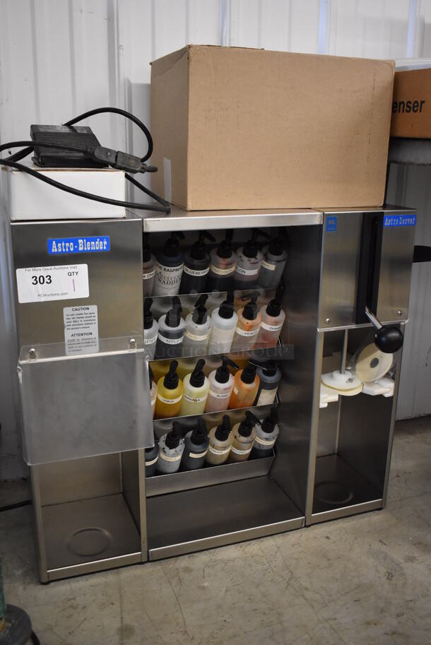 Astro Blender AM-2 Stainless Steel Commercial Countertop Mix-N-Blender w/ 2 Foot Pedals and 39 Bottles. 115 Volts, 1 Phase. 28x11x24.5. Tested and Working! - Image 2 of 12