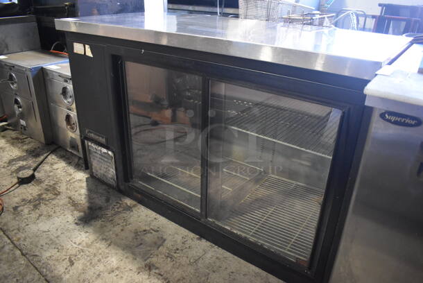 Continental BBC59-SGD Metal Commercial 2 Door Back Bar Cooler Merchandiser. 115 Volts, 1 Phase. 59x27x37. Tested and Powers On But Does Not Get Cold