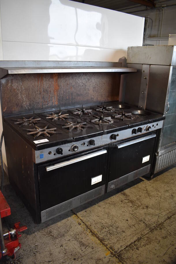 Southbend Metal Commercial Natural Gas Powered 10 Burner Range w/ 2 Ovens, Over Shelf and Back Splash. Missing 2 Burners and 2 Spider Grates. 61x33x57 - Image 3 of 10