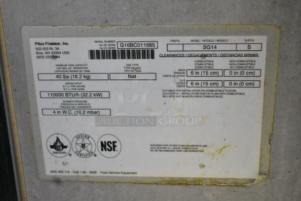 2016 Pitco Frialator SG14 Stainless Steel Commercial Floor Style Natural Gas Powered Deep Fat Fryer on Commercial Casters. 110,000 BTU.  - Image 6 of 6