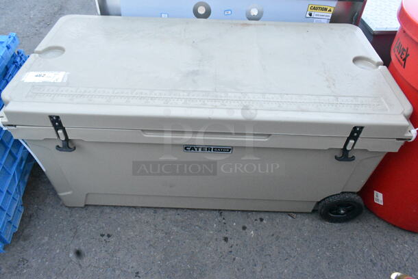 BRAND NEW SCRATCH AND DENT! CaterGator CG170TANW Tan 170 Qt. Mobile Rotomolded Extreme Outdoor Cooler / Ice Chest - Image 2 of 7