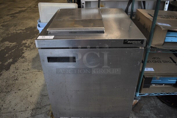 Delfield Stainless Steel Commercial Prep Table on Commercial Casters. 115 Volts, 1 Phase. 27x31.5x35. Tested and Working!