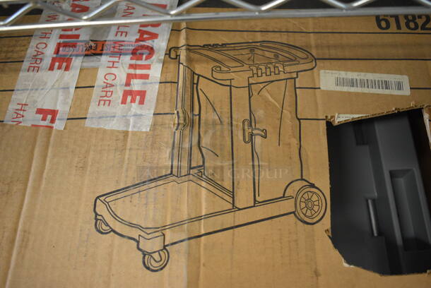 BRAND NEW IN BOX! Rubbermaid Gray Poly Cleaning Cart on Casters. 