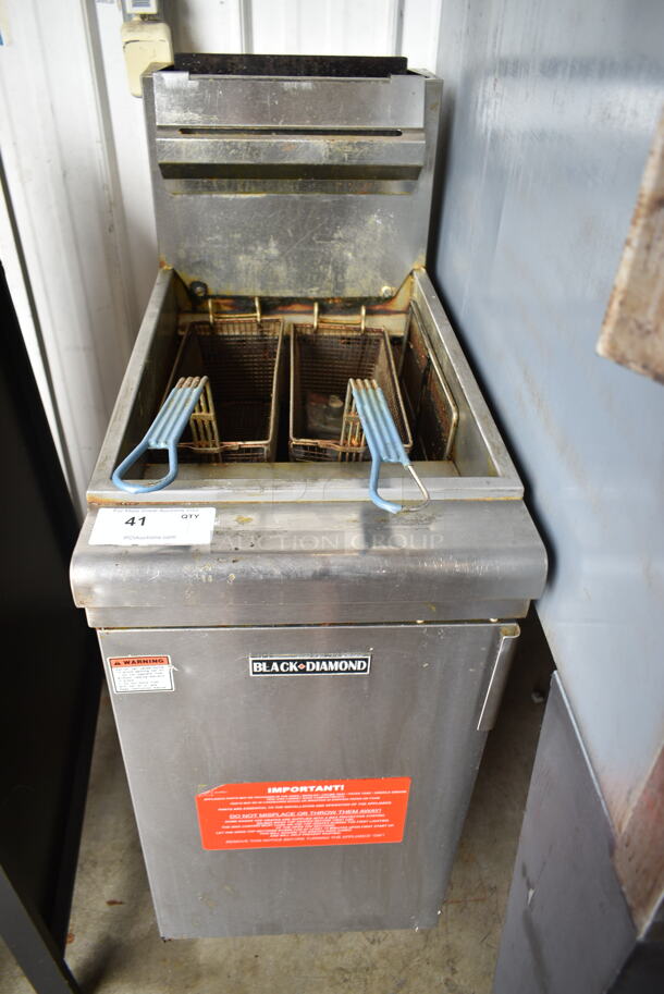 Black Diamond BRGF-120/NG Stainless Steel Commercial Floor Style Natural Gas Powered Deep Fat Fryer w/ 2 Metal Fry Baskets. 120,000 BTU.  - Image 1 of 7