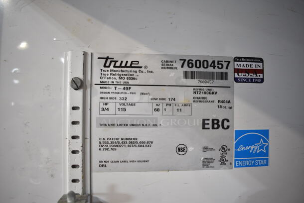 True T-49F ENERGY STAR Stainless Steel Commercial 2 Door Reach In Freezer on Commercial Casters. 115 Volts, 1 Phase. Tested and Powers On But Does Not Get Cold - Image 6 of 6