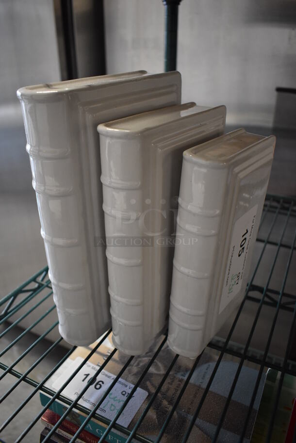 ALL ONE MONEY! Lot of 3 White Ceramic Fake Books. 5x2x8, 6x2x9, 7x2.5x10 - Image 4 of 5