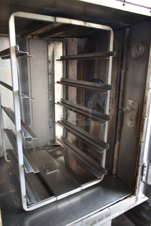 Baxter Stainless Steel Commercial Electric Powered Floor Style Mini Rotating Rack Oven on Double Pan Rack w/ Commercial Casters. 250 Volts, 3 Phase.  - Image 6 of 10