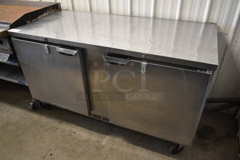 Beverage Air WTR60A Stainless Steel Commercial 2 Door Undercounter Cooler on Commercial Casters. 115 Volts, 1 Phase. Tested and Powers On But Does Not Get Cold