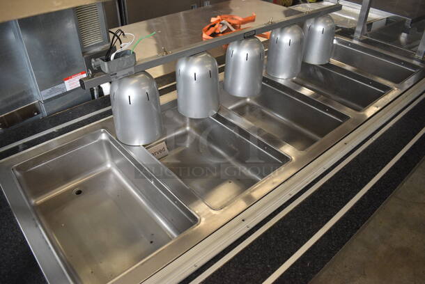 Stainless Steel Commercial 5 Well Steam Table w/ 5 Head Warming Lamp on Commercial Casters. 208 Volts, 1 Phase. 84.5x40x57.5 - Image 3 of 5