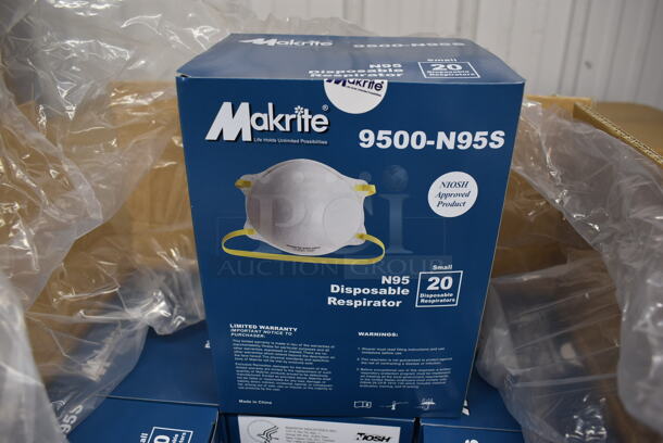 PALLET LOT OF 27 Cases of 12 BRAND NEW! Makrite 9500-N95S N95 Disposable Respirator. Each Box Has 20 Masks. Total of Approximately 6,480 Masks. 27 Times Your Bid!