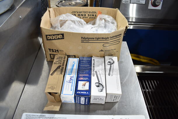 ALL ONE MONEY! Lot of 5 Brand New Dishers and Box of Dixie TS21 Tastespoons. - Image 1 of 8