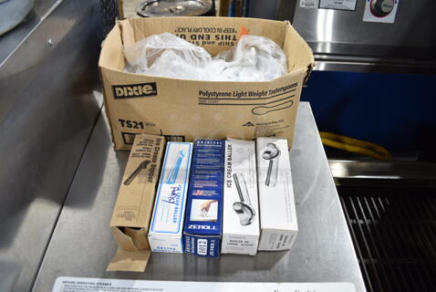 ALL ONE MONEY! Lot of 5 Brand New Dishers and Box of Dixie TS21 Tastespoons.