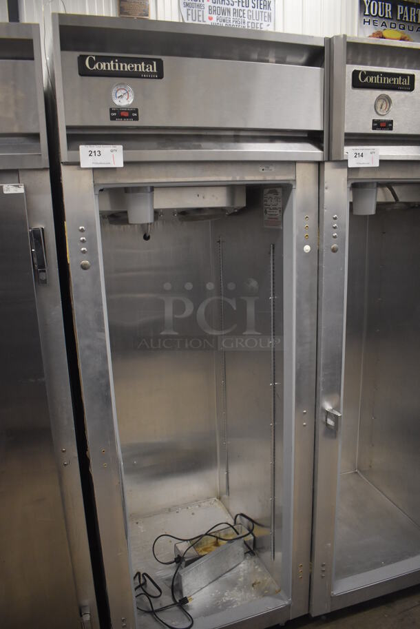Continental 1FE Stainless Steel Commercial Single Door Reach In Freezer on Commercial Casters. Missing Door. 115 Volts, 1 Phase. 28.5x36x77.5. Tested and Powers On But Temps at 46 Degrees - Image 3 of 6