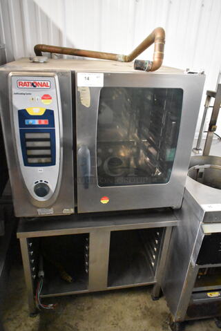 Rational SCC61 Stainless Steel Commercial Electric Powered Combi Convection Oven on Equipment Stand Pan Rack. 208 Volts, 3 Phase. 
