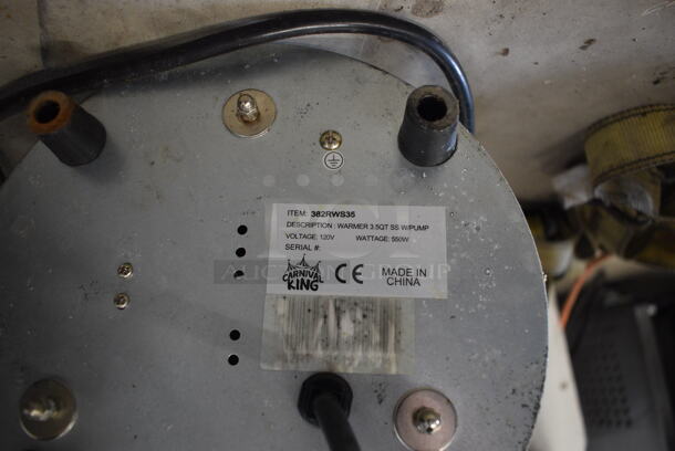 Carnival King Model 382RWS35 Stainless Steel Commercial Countertop Server w/ Pump Lid. 120 Volts, 1 Phase. 7.5x15x15. Tested and Working! - Image 5 of 5