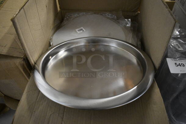 12 BRAND NEW IN BOX! Stainless Steel Trays w/ 10 Mesh Inserts. 14x14x1. 12 Times Your Bid!