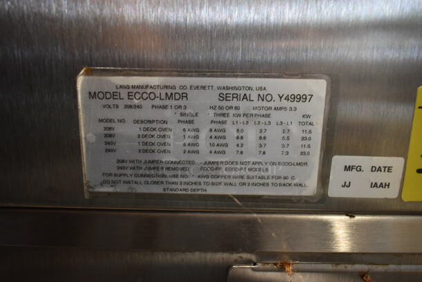 2 Lang ECCO-LMDR Stainless Steel Commercial Electric Powered Full Size Convection Oven w/ View Through Doors and Metal Oven Racks. 208/240 Volts, 1/3 Phase. 2 Times Your Bid! - Image 11 of 12