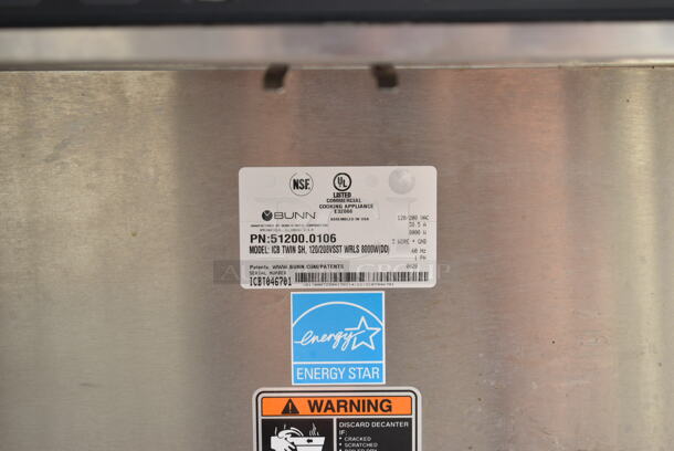 2020 Bunn ICB TWIN SH ENERGY STAR Stainless Steel Commercial Countertop Double Coffee Machine w/ Hot Water Dispenser, 2 Poly Brew Baskets and 1 Satellite Server. 120/208 Volts, 1 Phase. - Image 11 of 11