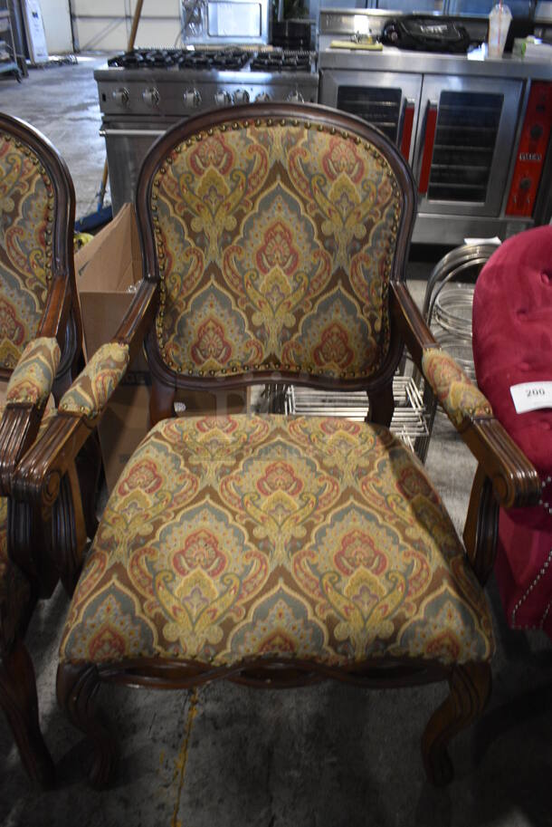 2 Wooden Dining Chairs w/ Patterned Back Rest and Seat. 29x28x41. 2 Times Your Bid! - Image 2 of 3
