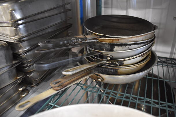 ALL ONE MONEY! Tier Lot of Various Items Including 8 Metal Skillets, 2 Sauce Pans, 2 China Cap Strainers, Colanders and 3 Insulated Metal Mixing Bowls - Image 2 of 6
