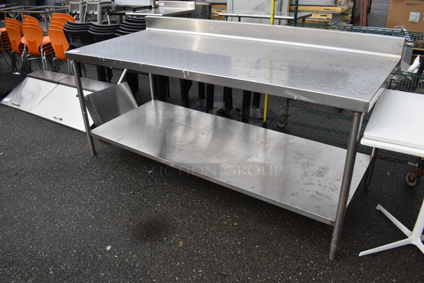 Stainless Steel Table w/ Back Splash and Under Shelf. 84x36x41 - Image 4 of 5