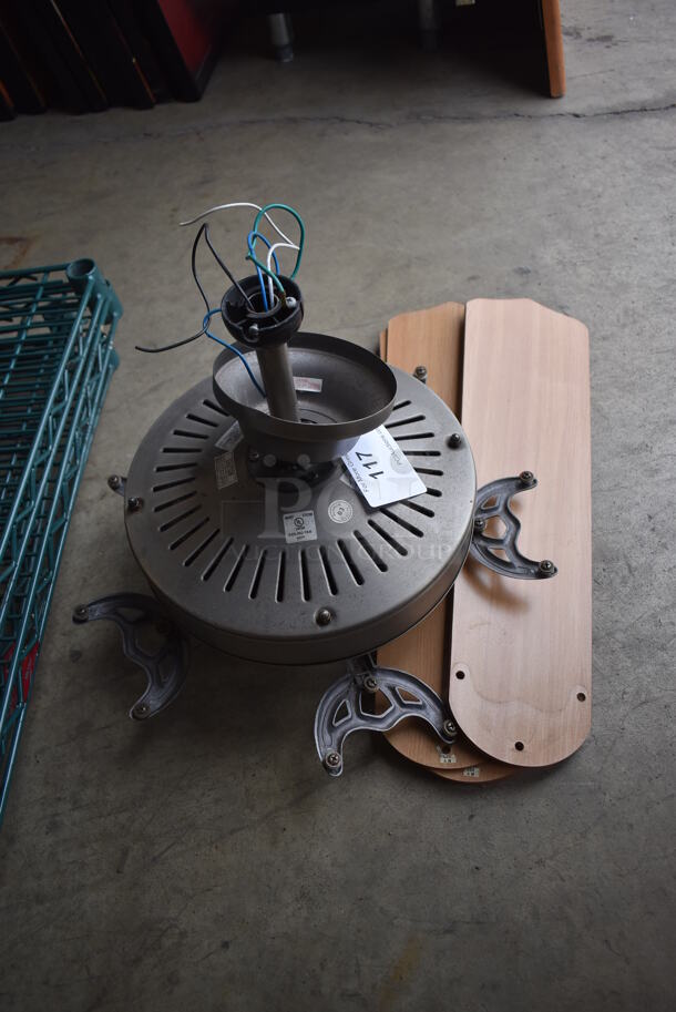 Metal Ceiling Mount Fan w/ 5 Wood Pattern Blades. Base 16x16x12 - Image 3 of 6
