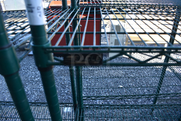 Eagle Green Finish 4 Tier Wire Shelving Unit. BUYER MUST DISMANTLE. PCI CANNOT DISMANTLE FOR SHIPPING. PLEASE CONSIDER FREIGHT CHARGES. 36x18x74 - Image 2 of 4