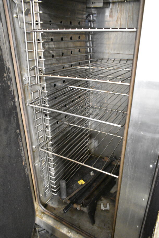 2019 Southern Pride SRG-400 Stainless Steel Commercial Floor Style Natural Gas Powered Smoker on Commercial Casters. 65,000 BTU.  - Image 2 of 10