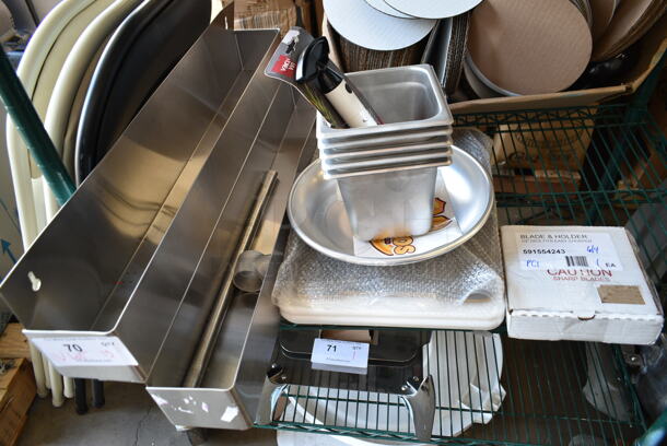 ALL ONE MONEY! Lot of Various Items Including Steelton 712B5530D Stainless Steel Dual Speedwell, Vollrath 4070669 Stainless Steel 1/6 Size Drop In Bins, 591554243 Nemco 55424-3 1/2" Square Cut Blade and Holder Assembly, 9184852260 Vacu Vin 4852260 3-in-1 Pineapple Corer / Slicer / Peeler, Metal Plate, San Jamar CB121812WH Cutting Boards - Image 1 of 9