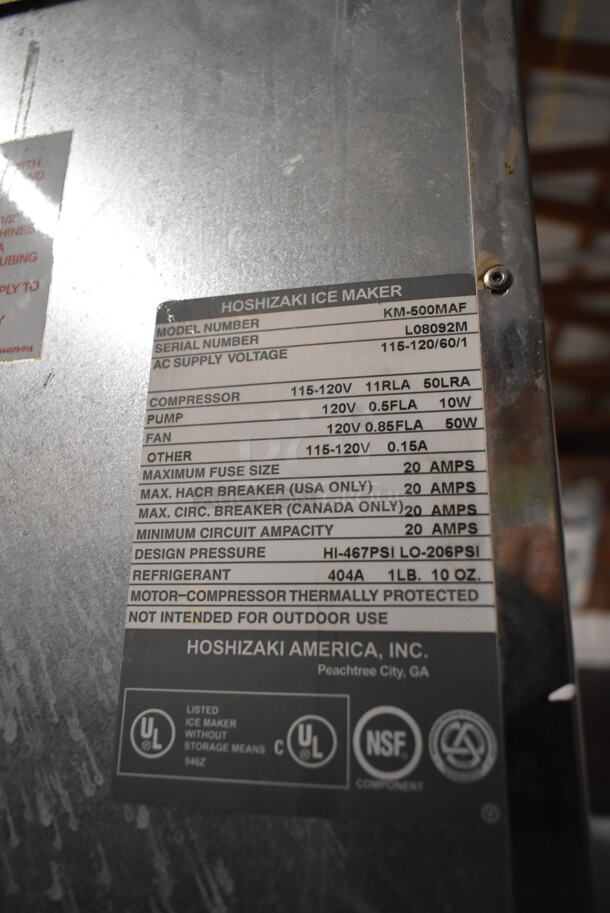 Hoshizaki KM-500MAF Stainless Steel Commercial Ice Head on Hoshizaki DB-200C Hotel Dispenser Ice Bin. 115-120 Volts, 1 Phase.  - Image 6 of 7