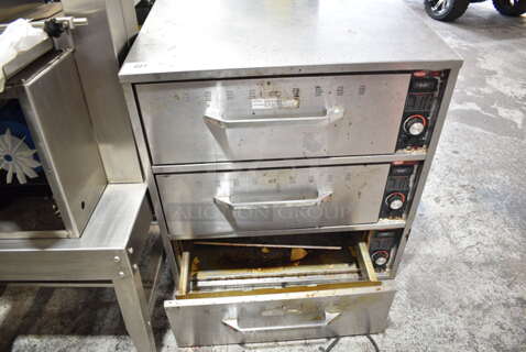 Hatco HDW-3 Stainless Steel Commercial 3 Drawer Warming Drawer. 120 Volts, 1 Phase. Tested and Bottom 2 Drawers Are Working But Top Drawer Does Not Get Hot
